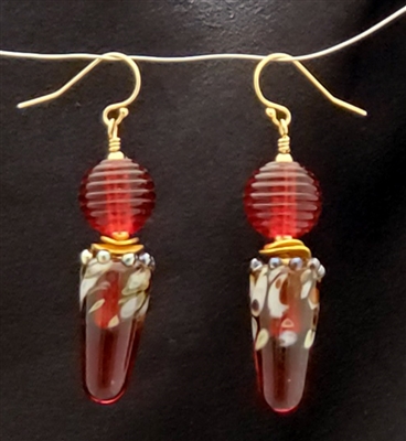 Sher Berman Rasberry Long Cone Lampwork earrings