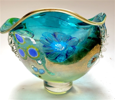 Susan Gott Hand Blown Glass Blue/Green Celestial Bowl
