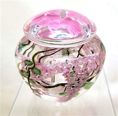 Lundberg Studios Daniel Salazar Pink Wisteria with Pink Butterflies Jewelry Jar