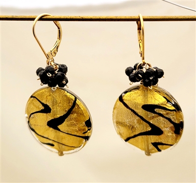 Wendy Lin Venetian Lentil Scribble Blk/Gold Glass Bead Earrings