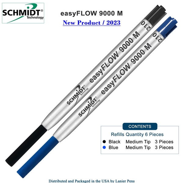 Imprinted Schmidt easyFLOW9000 Ballpoint Refill- Black & Blue Ink, Medium Tip 1.0mm - Pack of 6 by Lanier Pens, Wood N Dreams, wndpens