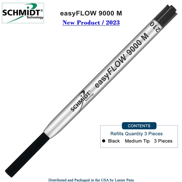 Imprinted Schmidt easyFLOW9000 Ballpoint Refill- Black Ink, Medium Tip 1.0mm - Pack of 3 by Lanier Pens, Wood N Dreams, wndpens