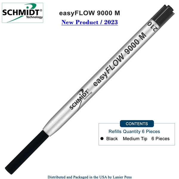 Imprinted Schmidt easyFLOW9000 Ballpoint Refill- Black Ink, Medium Tip 1.0mm - Pack of 6 by Lanier Pens, Wood N Dreams, wndpens