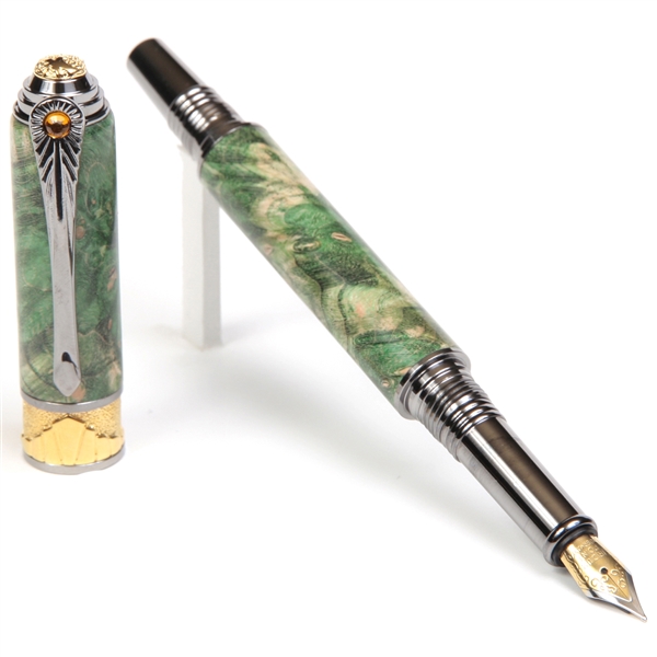 Art Deco Fountain Pen - Green Maple Burl by Lanier Pens, lanierpens, lanierpens.com, wndpens, WOOD N DREAMS, Pensbylanier