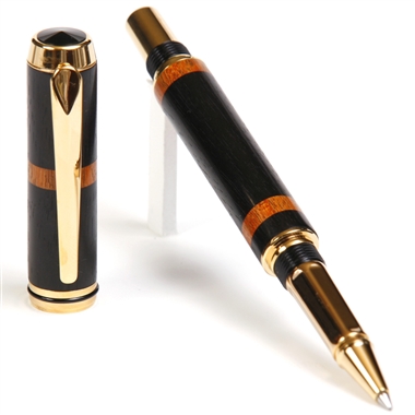 Baron Rollerball Pen - Ebony with Pernambuco Inlays by Lanier Pens, lanierpens, lanierpens.com, wndpens, WOOD N DREAMS, Pensbylanier