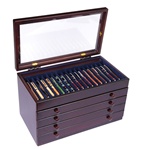 Mahogany Pen Chest with Glass Top - 76 Pens