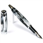 Black & Pearl/White Marbleized Gloss Body Fountain Pen by Lanier Pens