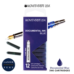 Monteverde G305DU Ink Cartridges Clear Case Documental Permanent Blue-Pack of 12