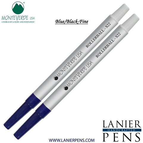 2 Pack - Monteverde Rollerball S22 Paste Ink Refill Compatible with most Sheaffer Style Rollerball Pens - BlueBlack (Fine Tip 0.6mm) - Wood N Dreams