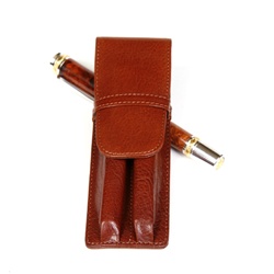 Brown Double Leather Pen Holder by Lanier Pens, lanierpens, lanierpens.com, wndpens, WOOD N DREAMS, Pensbylanier