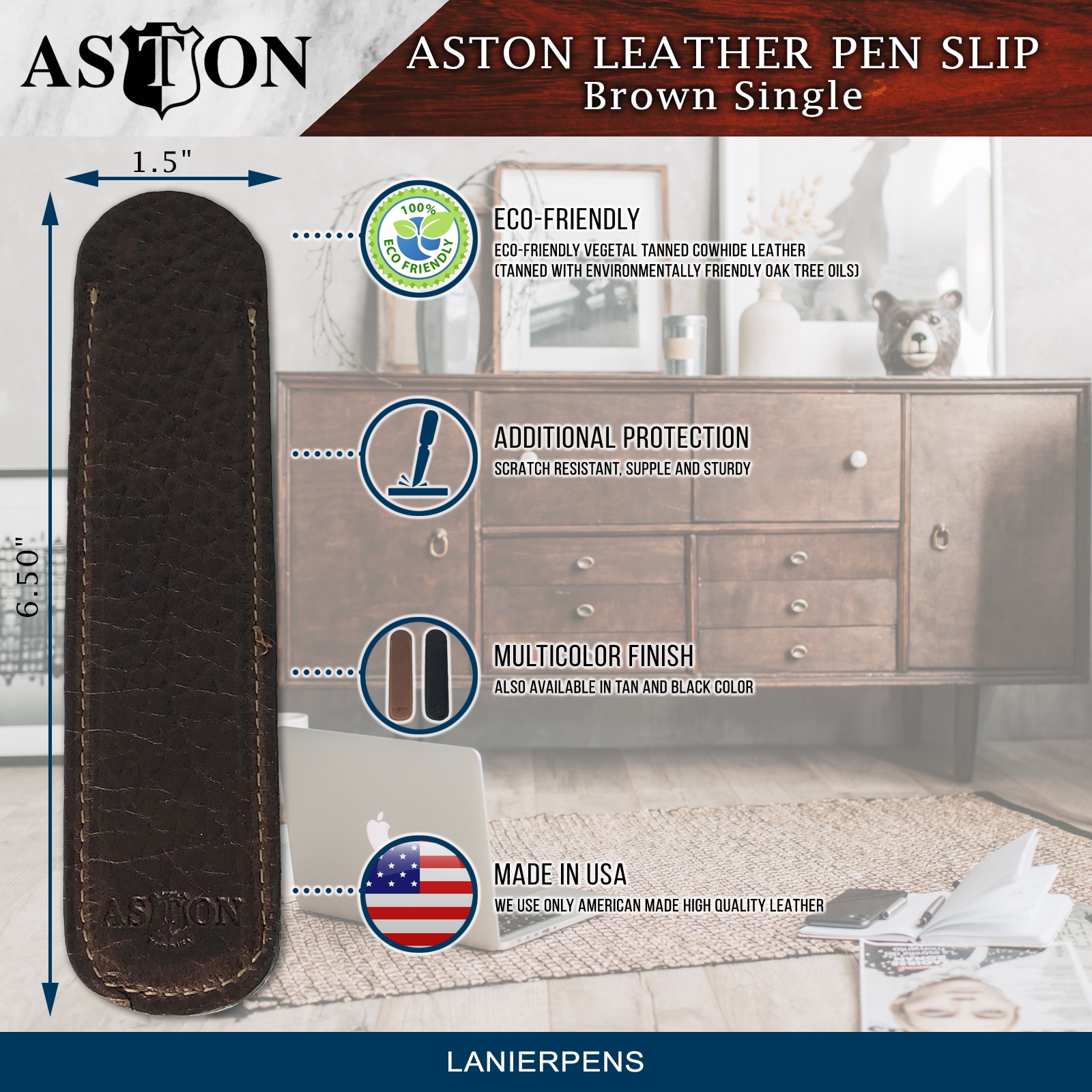 Aston Leather Double Pen Holster - Two Pen Leather Case Tan by Lanier Pens