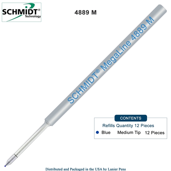 12 Pack - Schmidt 4889 MegaLine Pressurized Refill - Blue Ink (Medium Tip 0.7mm) by Lanier Pens, Wood N Dreams
