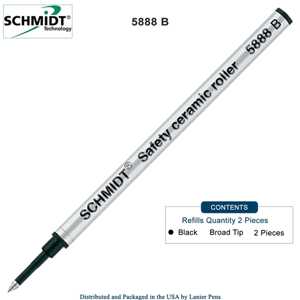 2 Pack - Schmidt 5888 Safety Ceramic Rollerball Metal Refill - Black Ink (Broad Tip 1.00mm) by Lanier Pens, Wood N Dreams