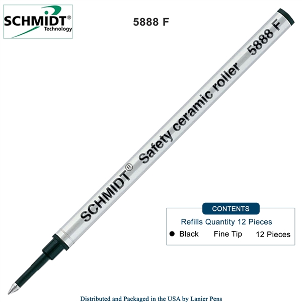12 Pack - Schmidt 5888 Safety Ceramic Rollerball Metal Refill - Black Ink (Fine Tip 0.6mm) by Lanier Pens, Wood N Dreams