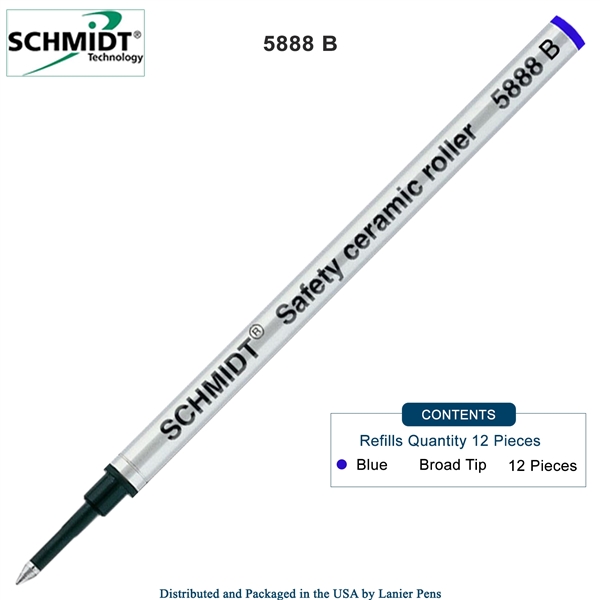 12 Pack - Schmidt 5888 Safety Ceramic Rollerball Metal Refill - Blue Ink (Broad Tip 1.00mm) by Lanier Pens, Wood N Dreams