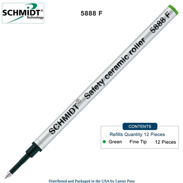 12 Pack - Schmidt 5888 Safety Ceramic Rollerball Metal Refill - Green Ink (Fine Tip 0.6mm) by Lanier Pens, Wood N Dreams