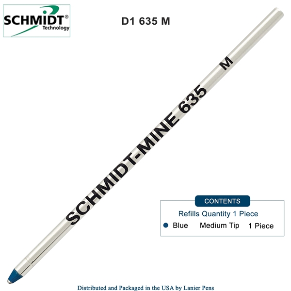 Schmidt 635 D1 Mine Ballpoint Refill - Blue Ink (Medium Tip 0.7mm) by Lanier Pens, Wood N Dreams