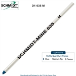 3 Pack - Schmidt 635 D1 Mine Ballpoint Refill - Blue Ink (Medium Tip 0.7mm) by Lanier Pens, Wood N Dreams