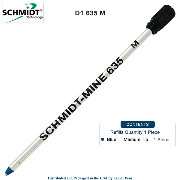 Schmidt 635 D1 Mine Ballpoint Refill with Plastic End Cap - Blue Ink (Medium Tip 0.7mm) by Lanier Pens, Wood N Dreams