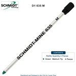 4 Pack - Schmidt 635 D1 Mine Ballpoint Refill with Plastic End Cap - Green Ink (Medium Tip 0.7mm) by Lanier Pens, Wood N Dreams