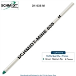 4 Pack - Schmidt 635 D1 Mine Ballpoint Refill - Green Ink (Medium Tip 0.7mm) by Lanier Pens, Wood N Dreams