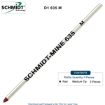 3 Pack - Schmidt 635 D1 Mine Ballpoint Refill - Red Ink (Medium Tip 0.7mm) by Lanier Pens, Wood N Dreams