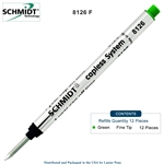 12 Pack - Schmidt 8126 Long Capless Rollerball Refill - Green Ink (Fine Tip 0.6mm) by Lanier Pens, Wood N Dreams