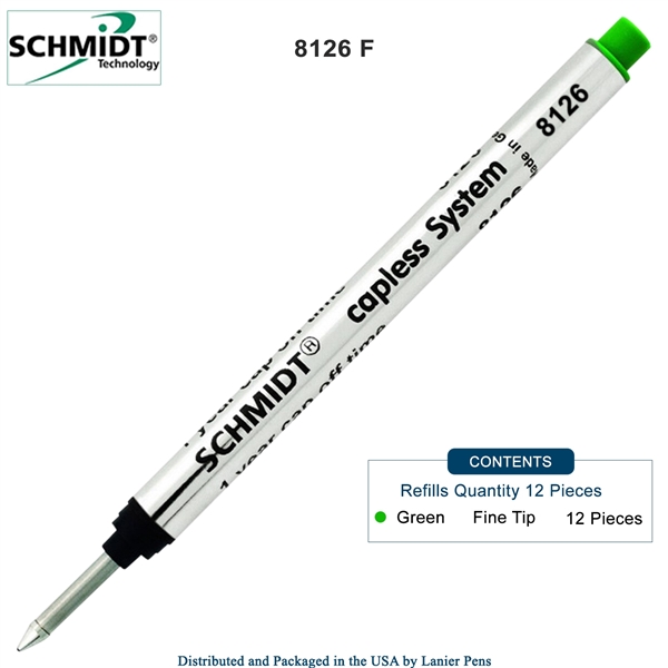 12 Pack - Schmidt 8126 Long Capless Rollerball Refill - Green Ink (Fine Tip 0.6mm) by Lanier Pens, Wood N Dreams