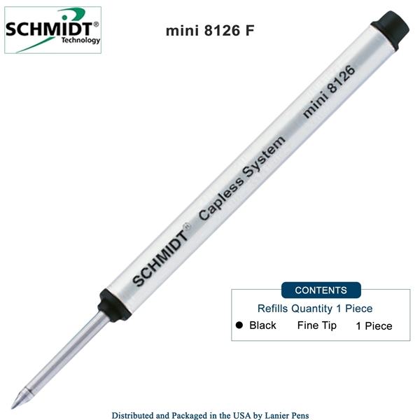 Schmidt 8126 Mini Capless Rollerball Refill - Black Ink (Fine Tip 0.6mm) by Lanier Pens, Wood N Dreams