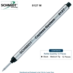 12 Pack - Schmidt 8127 Long Capless Rollerball Refill - Black Ink (Medium Tip 0.7mm) by Lanier Pens, Wood N Dreams