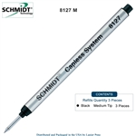 3 Pack - Schmidt 8127 Long Capless Rollerball Refill - Black Ink (Medium Tip 0.7mm) by Lanier Pens, Wood N Dreams