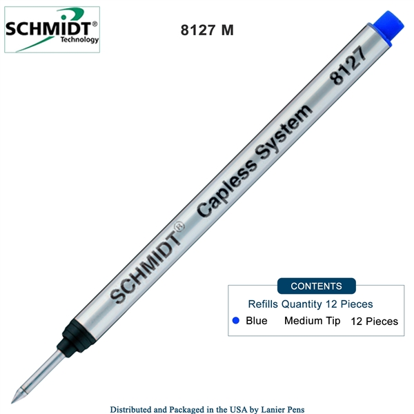 12 Pack - Schmidt 8127 Long Capless Rollerball Refill - Blue Ink (Medium Tip 0.7mm) by Lanier Pens, Wood N Dreams