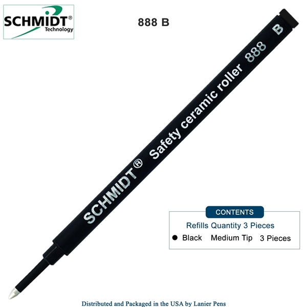 3 Pack - Schmidt 888 Safety Ceramic Rollerball Refill - Black Ink (Broad Tip 1.00mm) by Lanier Pens, Wood N Dreams