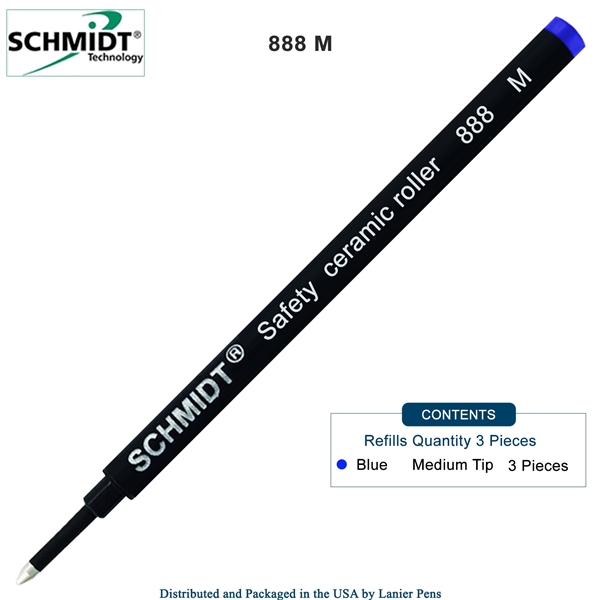 3 Pack - Schmidt 888 Safety Ceramic Rollerball Refill - Blue Ink (Medium Tip 0.7mm) by Lanier Pens, Wood N Dreams