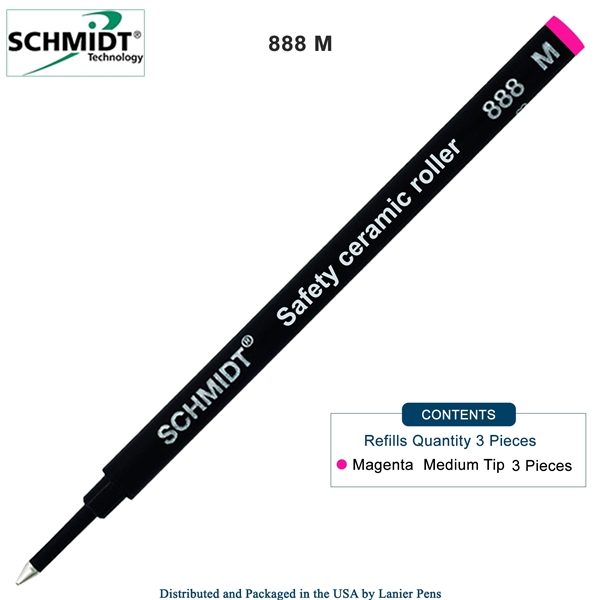 3 Pack - Schmidt 888 Safety Ceramic Rollerball Refill - Magenta Ink (Medium Tip 0.7mm) by Lanier Pens, Wood N Dreams