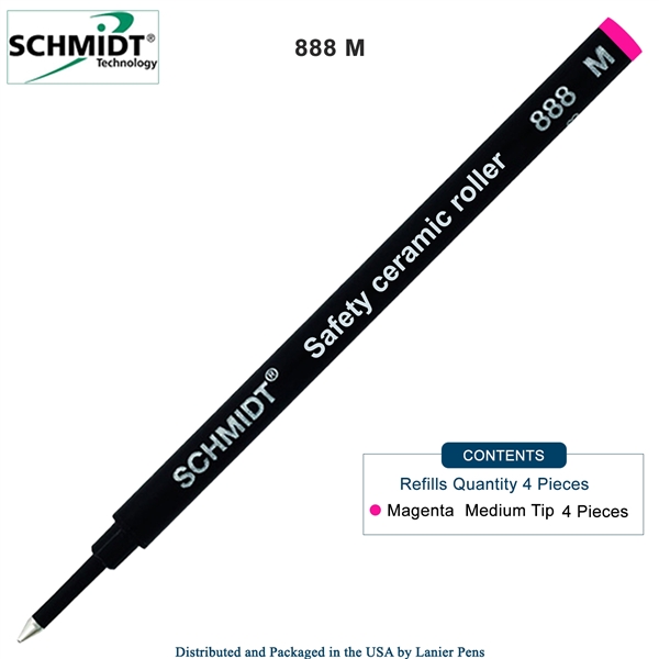 4 Pack - Schmidt 888 Safety Ceramic Rollerball Refill - Magenta Ink (Medium Tip 0.7mm) by Lanier Pens, Wood N Dreams