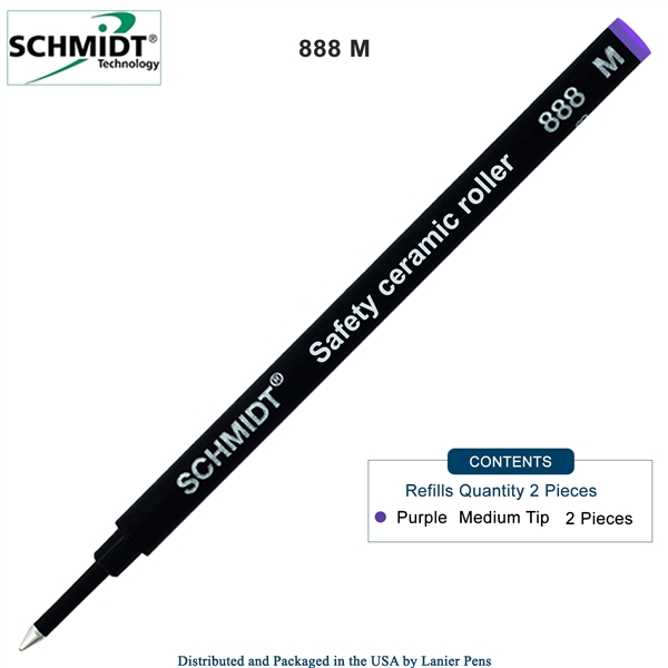 2 Pack - Schmidt 888 Safety Ceramic Rollerball Refill - Purple Ink (Medium Tip 0.7mm) by Lanier Pens, Wood N Dreams