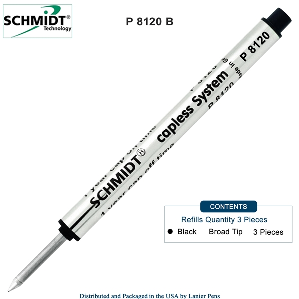 3 Pack - Schmidt P8120 Capless Rollerball Refill - Black Ink (Broad Tip 1.00mm) by Lanier Pens, Wood N Dreams
