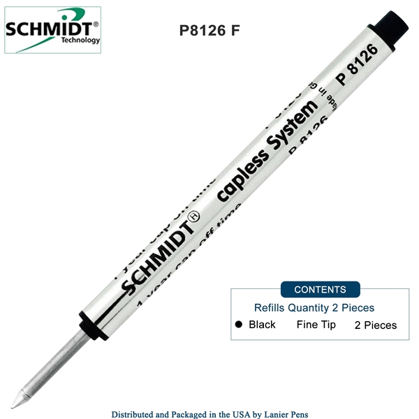2 Pack - Schmidt P8126 Capless Rollerball Refill - Black Ink (Fine Tip 0.6mm) by Lanier Pens, Wood N Dreams