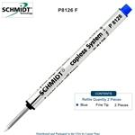 2 Pack - Schmidt P8126 Capless Rollerball Refill - Blue Ink (Fine Tip 0.6mm) by Lanier Pens, Wood N Dreams