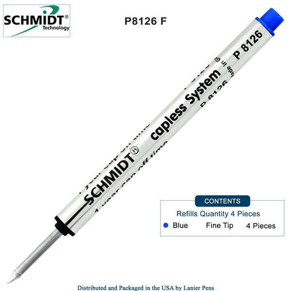 4 Pack - Schmidt P8126 Capless Rollerball Refill - Blue Ink (Fine Tip 0.6mm) by Lanier Pens, Wood N Dreams