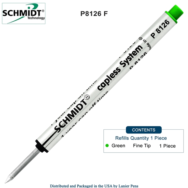 Schmidt P8126 Capless Rollerball Refill - Green Ink (Fine Tip 0.6mm) by Lanier Pens, Wood N Dreams