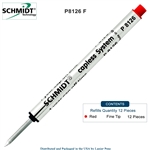 12 Pack - Schmidt P8126 Capless Rollerball Refill - Red Ink (Fine Tip 0.6mm) by Lanier Pens, Wood N Dreams