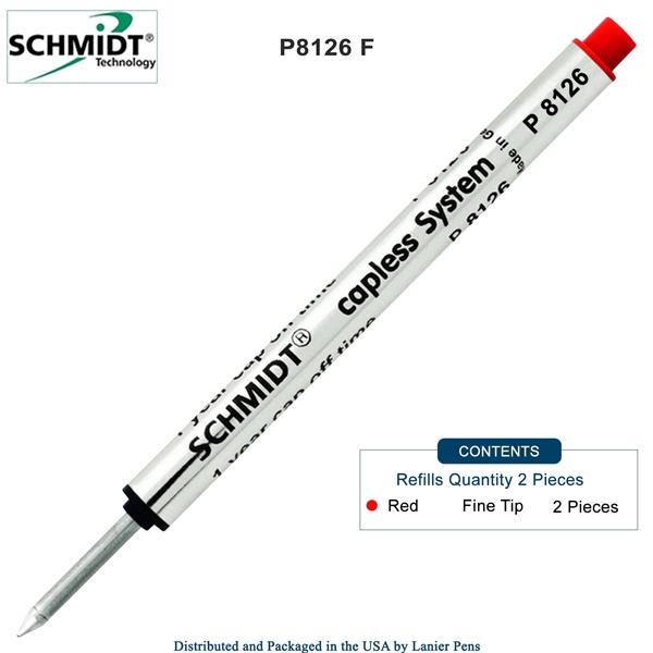 2 Pack - Schmidt P8126 Capless Rollerball Refill - Red Ink (Fine Tip 0.6mm) by Lanier Pens, Wood N Dreams