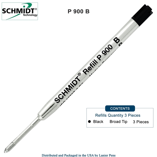 3 Pack - Schmidt P900 Parker Style Ballpoint Pen Refill - Black Ink (Broad Tip 1.0mm) by Lanier Pens, Wood N Dreams