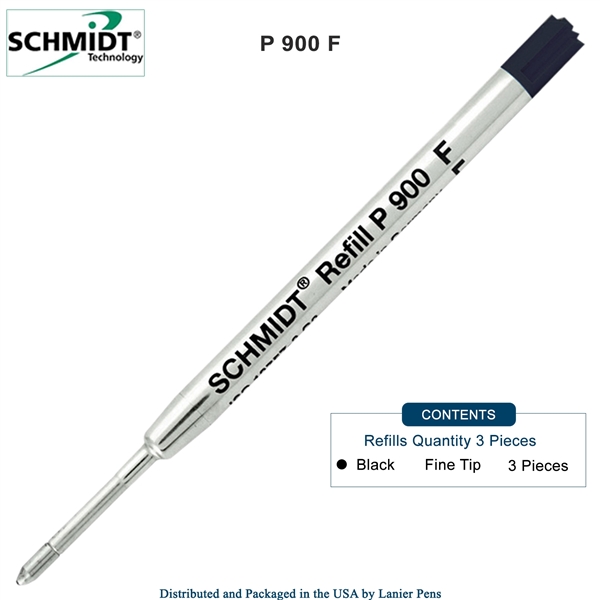 3 Pack - Schmidt P900 Parker Style Ballpoint Pen Refill - Black Ink (Fine Tip 0.6mm) by Lanier Pens, Wood N Dreams