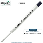 3 Pack - Schmidt P900 Parker Style Ballpoint Pen Refill - Black Ink (Medium Tip 0.7mm) by Lanier Pens, Wood N Dreams