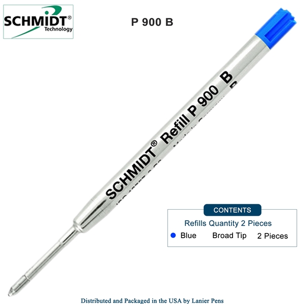 2 Pack - Schmidt P900 Parker Style Ballpoint Pen Refill - Blue Ink (Broad Tip 1.0mm) by Lanier Pens, Wood N Dreams