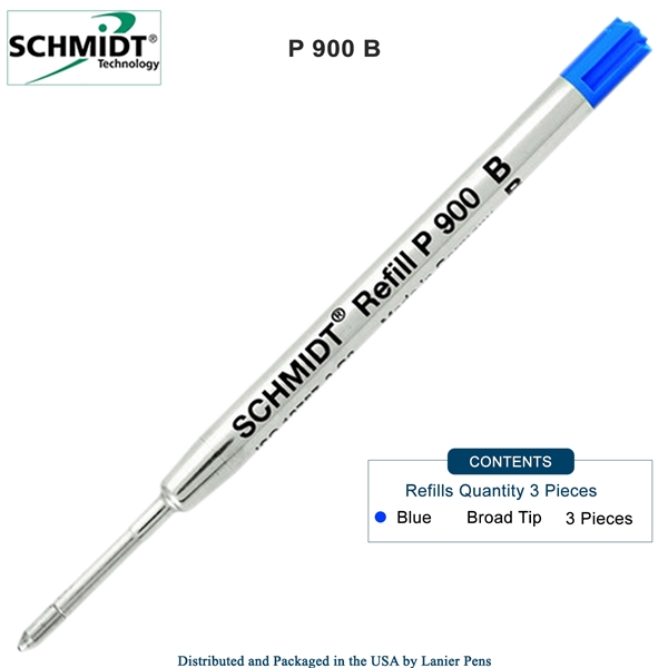 3 Pack - Schmidt P900 Parker Style Ballpoint Pen Refill - Blue Ink (Broad Tip 1.0mm) by Lanier Pens, Wood N Dreams
