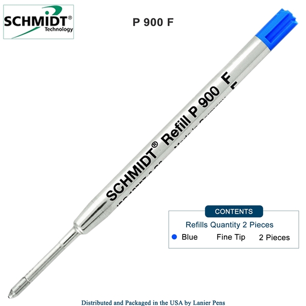 2 Pack - Schmidt P900 Parker Style Ballpoint Pen Refill - Blue Ink (Fine Tip 0.6mm) by Lanier Pens, Wood N Dreams